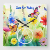 CUSTOM Slogan OM Symbol Schmetterlinge und Blume Quadratische Wanduhr (Vorderseite)