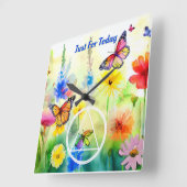 CUSTOM Slogan OM Symbol Schmetterlinge und Blume Quadratische Wanduhr (Winkel)