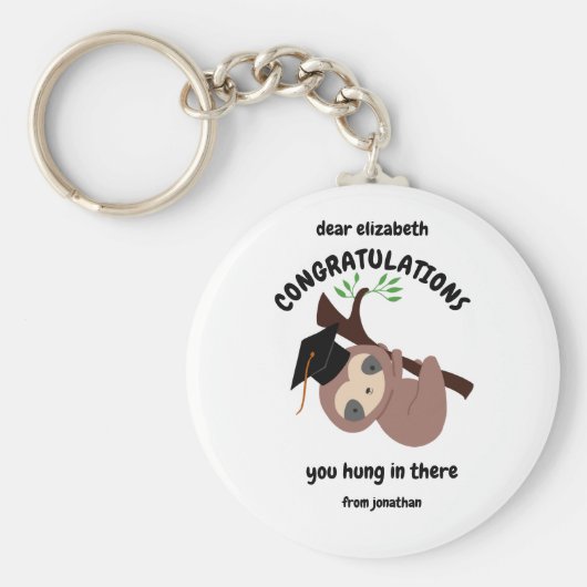 Custom Sloth Abschluss Sie Hung da Niedlich Schlüsselanhänger (Vorne)