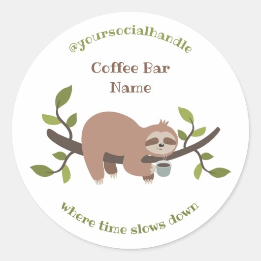 Custom Sloth Coffee Bar Sticker (Vorderseite)