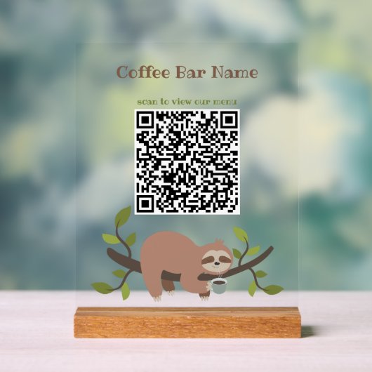 Custom Sloth QR Code Pedestal Sign Acrylschild (Neutral)