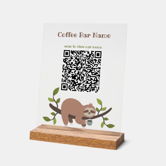 Custom Sloth QR Code Pedestal Sign Acrylschild (Winkel)