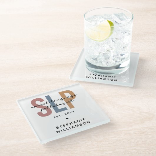 Custom SLP Speech Language Pathologe Glasuntersetzer (Schrägansicht)