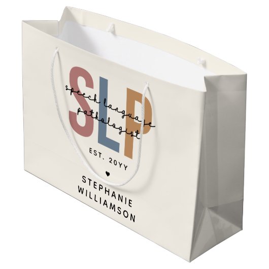 Custom SLP Speech Language Pathologe Große Geschenktüte (Rückseite Schrägansicht)
