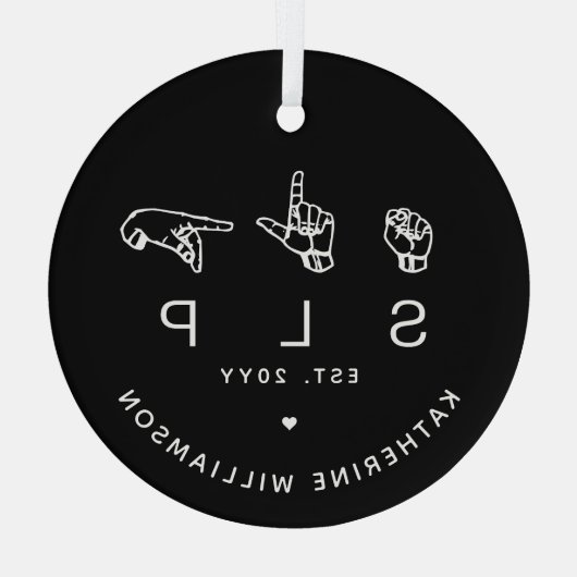 Custom SLP Speech Language Pathologist ASL Ornament Aus Glas (Rückseite)