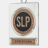Custom SLP Speech Pathologe Leopard Druckgeschenke Banner-Ornament Silber (Links)
