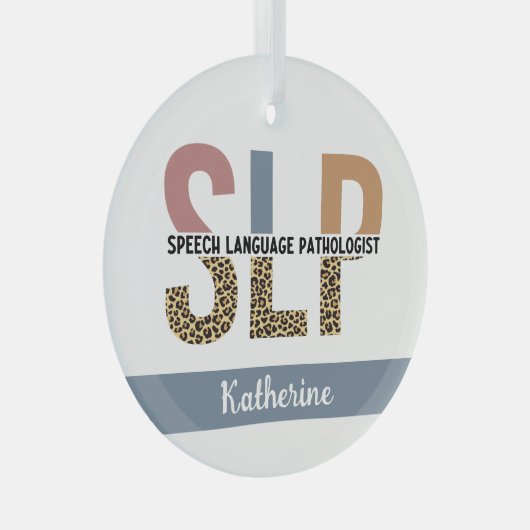 Custom SLP Speech Pathologe Leopard Print Ornament Aus Glas (Vorderseite Rechts)