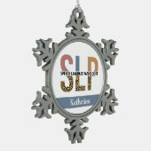 Custom SLP Speech Pathologe Leopard Print Schneeflocken Zinn-Ornament (Links)
