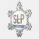 Custom SLP Speech Pathologe Leopard Print Schneeflocken Zinn-Ornament (Rechts)