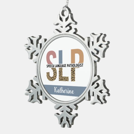 Custom SLP Speech Pathologe Leopard Print Schneeflocken Zinn-Ornament (Rechts)