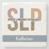 Custom SLP Speech Pathologe Leopard Print Steinuntersetzer (Vorderseite)