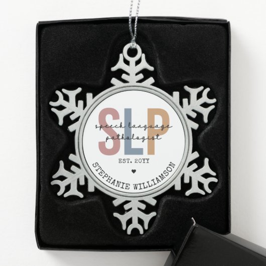 Custom SLP Speech Pathologist Speech Therapist Schneeflocken Zinn-Ornament (Box)