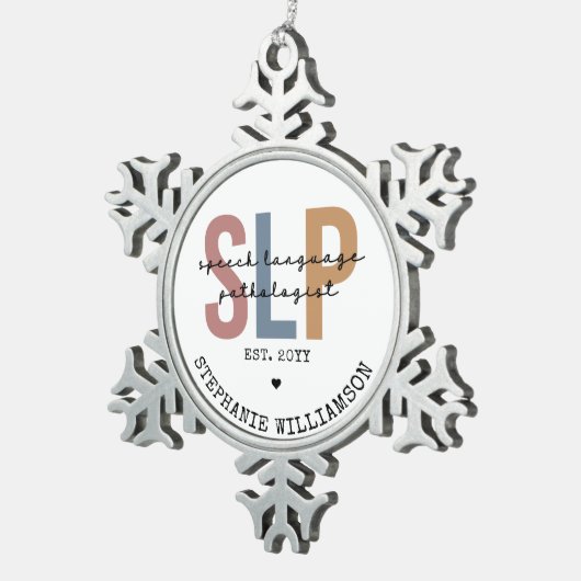 Custom SLP Speech Pathologist Speech Therapist Schneeflocken Zinn-Ornament (Rechts)