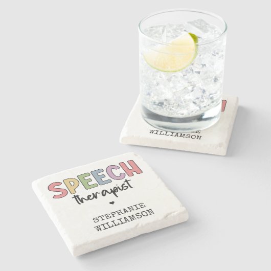 Custom SLP Speech Pathologist Speech Therapist Steinuntersetzer (Seitenansicht)