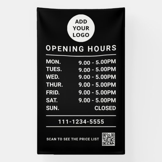 Custom Small Business Opening Hours logo & qr code Banner (Vertikal)