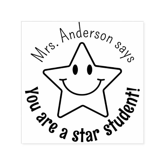 Custom Smile Face Star Classroom Reward Permastempel (Design)