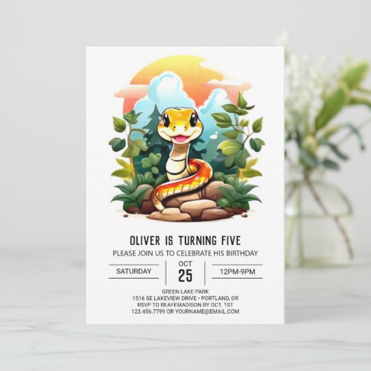 Custom Snake Kindergeburtstag Party Einladung (Stehend Vorderseite)