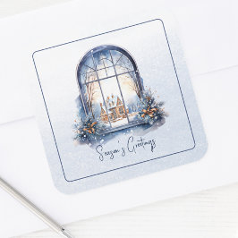 Custom Snow Nordic Winter Pastell blau und weiß Quadratischer Aufkleber