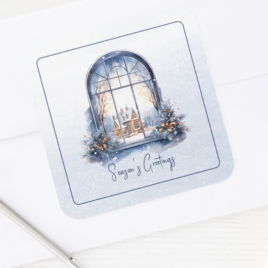 Custom Snow Nordic Winter Pastell blau und weiß Quadratischer Aufkleber