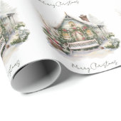 Custom Snow Winter Farm Watercolor Weihnachten Grü Geschenkpapier (Rolleneckpunkt)