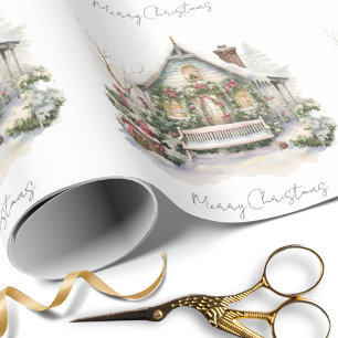 Custom Snow Winter Farm Watercolor Weihnachten Grü Geschenkpapier