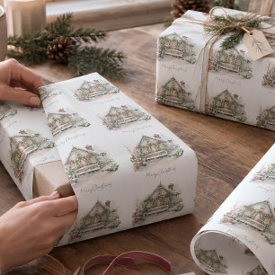 Custom Snow Winter Farm Watercolor Weihnachten Grü Geschenkpapier