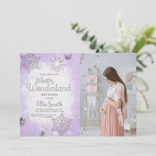Custom Snowflake Baby Celebration Einladung (Stehend Vorderseite)
