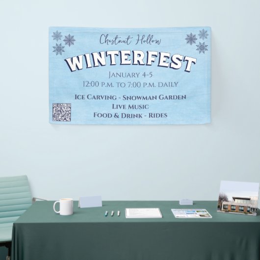 Custom Snowflake Blue QR Code Winterfestival Banner (Messeveranstaltung)
