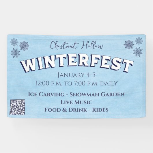 Custom Snowflake Blue QR Code Winterfestival Banner (Horizontal)