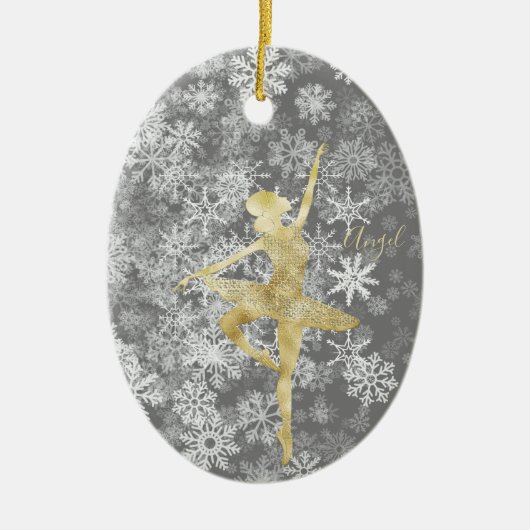 Custom Snowflakes Gold Fossil Gran Ballerina Tanz Keramik Ornament (Vorne)