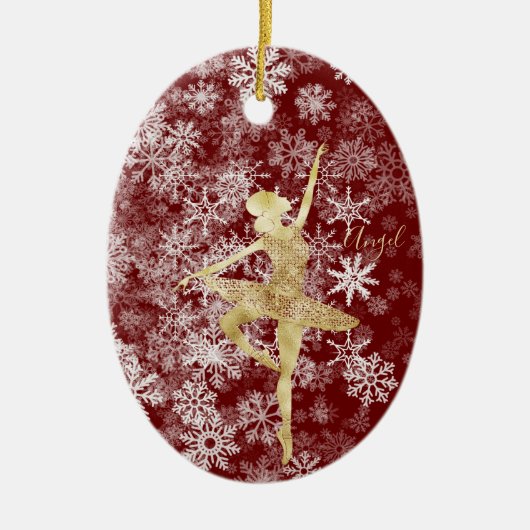 Custom Snowflakes Gold Fox Ballerina Tanz Keramik Ornament (Vorne)