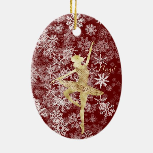 Custom Snowflakes Gold Fox Ballerina Tanz Keramik Ornament (Hinten)