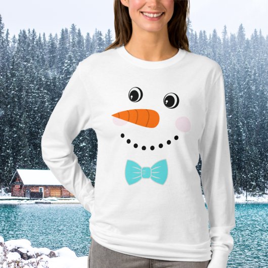 Custom Snowman Aquamarin Blue Bowtie T-Shirt