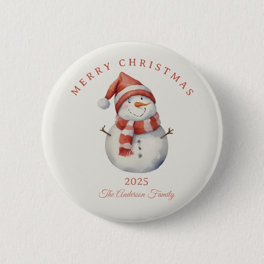 Custom Snowman Aquarell Weihnachtsgeschenk Button (Vorderseite)