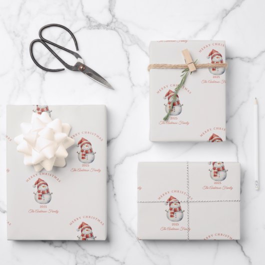 Custom Snowman Aquarell Weihnachtsgeschenk Geschenkpapier Set (Vorderseite)