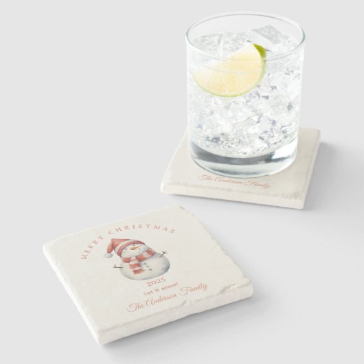 Custom Snowman Aquarell Weihnachtsgeschenk Steinuntersetzer (Seitenansicht)