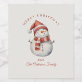 Custom Snowman Aquarell Weihnachtsgeschenk Weinetikett (Einzelnes Label)