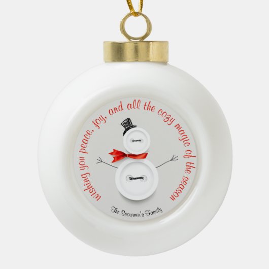 Custom Snowman Button Ball Ornament (Vorderseite)