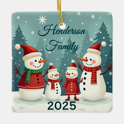 Custom Snowman Family Of Four Keramikornament (Vorderseite)