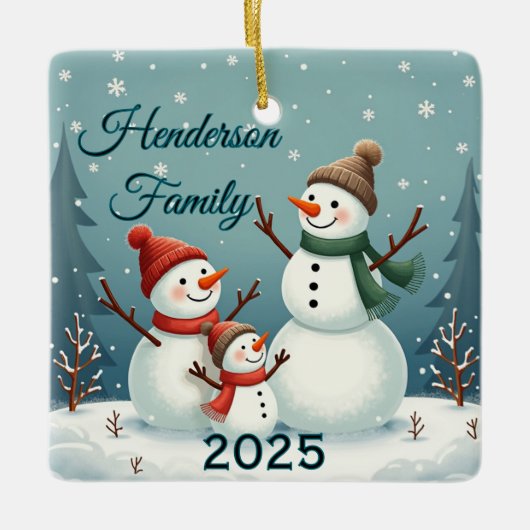 Custom Snowman Family Of Three Keramikornament (Vorderseite)