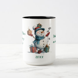 Custom Snowman Golfer Holiday Tasse