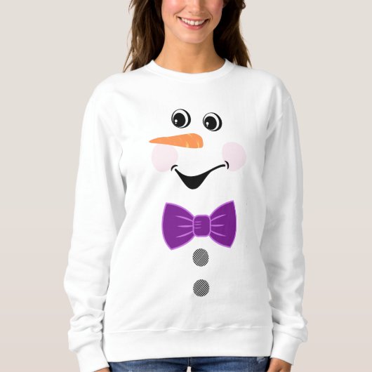 Custom Snowman Lila Bowtie Black Buffalo Button Sweatshirt (Vorderseite)