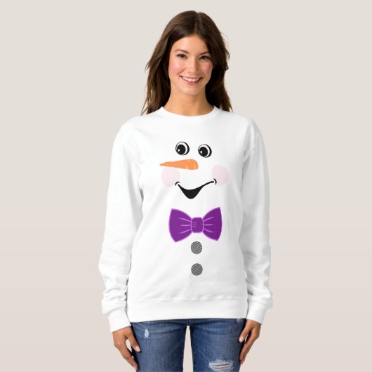 Custom Snowman Lila Bowtie Black Buffalo Button Sweatshirt (Vorne ganz)
