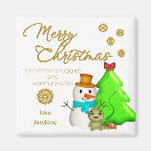 Custom Snowman, Tree & Wormy wünscht Weihnachten Magnet (Vorne)