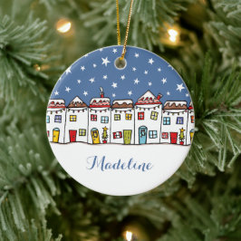 Custom Snowy Street Scene Weihnachtsdekoration Keramik Ornament