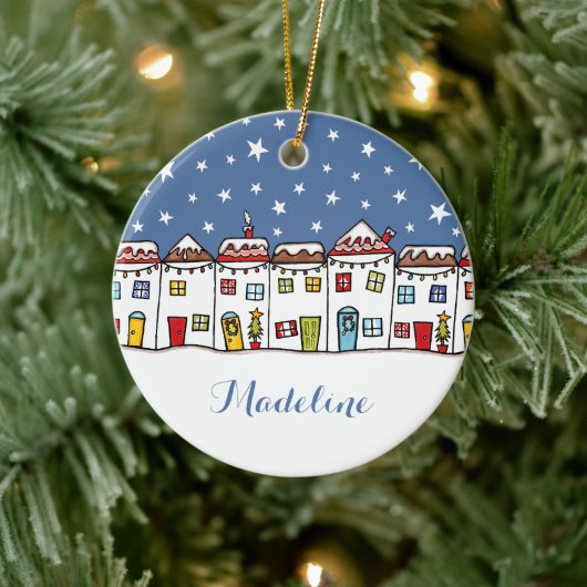 Custom Snowy Street Scene Weihnachtsdekoration Keramik Ornament (Baum)