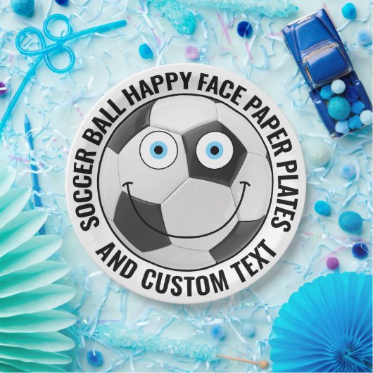 Custom Soccer Theme Party BLAUE EYES Happy Face 9" Pappteller (Party)