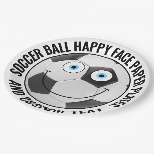 Custom Soccer Theme Party BLAUE EYES Happy Face 9" Pappteller (Schrägansicht)