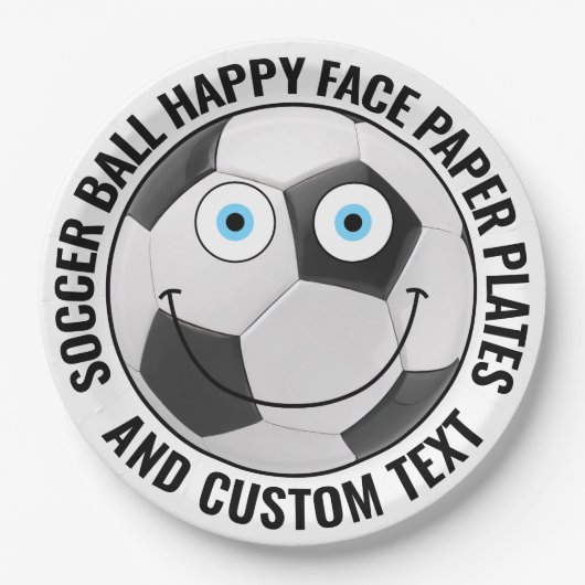 Custom Soccer Theme Party BLAUE EYES Happy Face 9" Pappteller (Vorderseite)