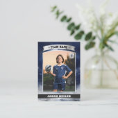 Custom Soccer Trading Card Blue Silver Stadium Telefonnummerkarte (Stehend Vorderseite)